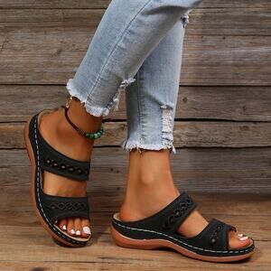 Black Sandals Womens Size 8 Fashion Casual Wedges Shoes Outdoor Slippers